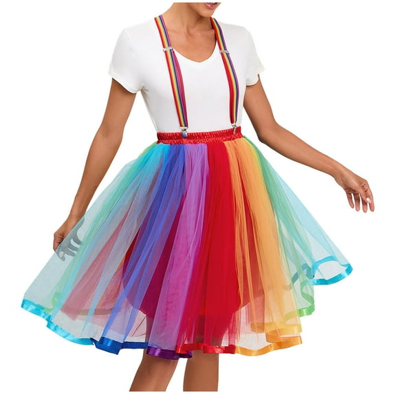 ylioge Tutus for Women Adults, Womens Pink Tutu Skirts 80s Lace Mesh Yarn Breathable High Waist Rainbow Color Cute Puffy Princess Midi Tulle Skirt Fall