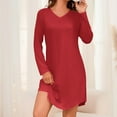 thumbnail image 1 of ylioge V Neck Nightgowns for Women Long Sleeve Sleepshirts Ladies Casual Solid Color Pullover Breathable Sleepwear Pajama Dresses, 1 of 7
