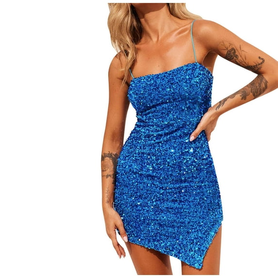 ylioge Wedding Guest Dresses for Women, Women Sequin Dress Slim Fit Bodycon Squareneck Elegant Off Shoulder Halterneck Dress High Waist Gowns and Evening Dresses Night Club Mini Dress Spring