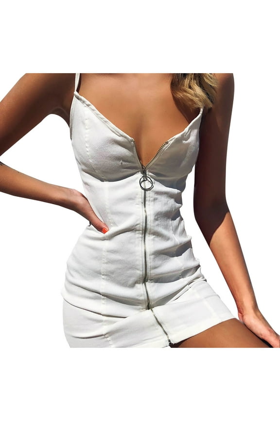 Wedding Guest Dresses for Women, Women Summer Dress Slim Fit Bodycon Off Shoulder Halterneck Dress Zip Up Crewneck High Waist Hem Mini Gowns and Evening Dresses Summer