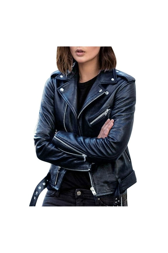 Winter Coats for Women 2023 Trendy, Women's Long Sleeve Short Slim Cropped Leather Zipper Splicing Leather Jacket Coat Winter