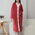 thumbnail image 1 of ylioge Winter Robes for Women with Pockets Button-Down Fleece Bathrobes Ladies Casual Long Length Long Sleeve Thermal Warm V Neck Homewear Bath Robe, 1 of 8
