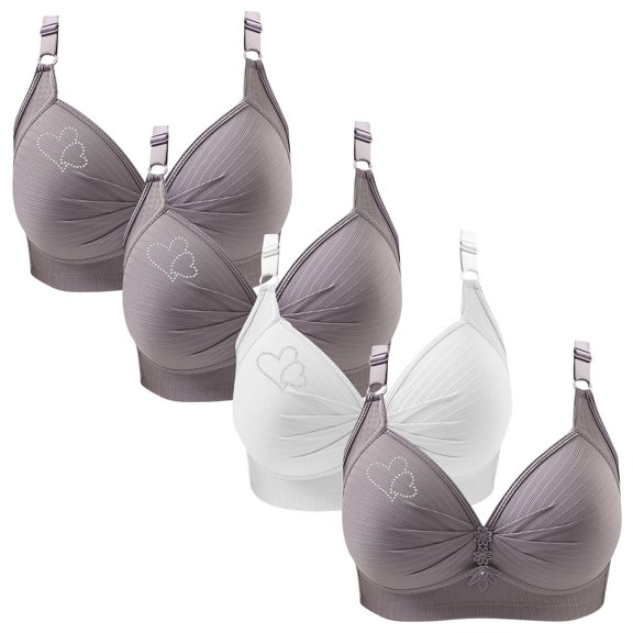 ylioge Wireless Bras for Women Plus Size XS-4XL 4 Pack Push Up Underwear Multipack Support Lifting Bra Breathable Full Coverage Bralettes