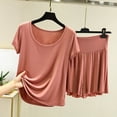 thumbnail image 1 of ylioge Womens 2 Piece Modal-Pajama Sets Casual Lightweight Solid Color Short Sleeve Tops Wide Leg Shorts Soft Loungewear Homewear Pajamas Outfits Set, 1 of 5