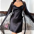 thumbnail image 1 of ylioge Womens 2 Piece Pajama Sets Lightweight Lace Long Sleeve Robes and Silk Satin Spaghetti Strap Nightgowns Trendy Solid Sleepwear Outfits, 1 of 4