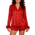 thumbnail image 1 of ylioge Womens 2 Piece Satin Pajama Sets with Pockets Trendy Lightweight Solid Color Stripe Long Sleeve Shirts and Shorts Loungewear Pajamas Suits Set, 1 of 3