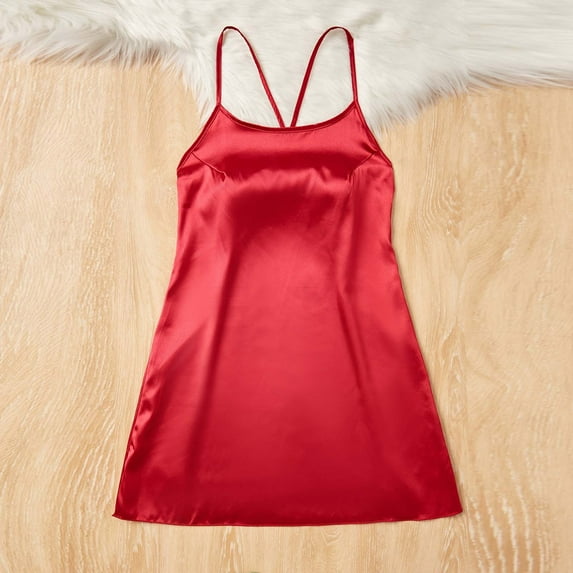 ylioge Womens Backless Nightgowns Lace Splice Silk Satin Sleepshirts Ladies Lightweight Solid Color Comfort Homewear Mini Dresses