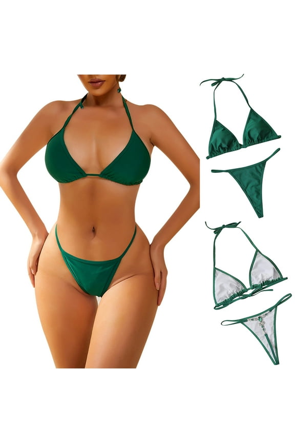 Womens Bikini Sets Two Piece G-String Thongs Swimsuits Ladies Trendy Solid Color Adjustable Swimming Bathing Suits Summer