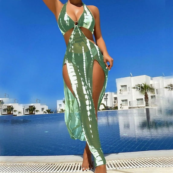 ylioge Womens Bikini Sets with Cover Up Dresses 3 Piece Bathing Suits Ladies Lightweight Color-Block Trendy Hawaiian Beach Swimsuits