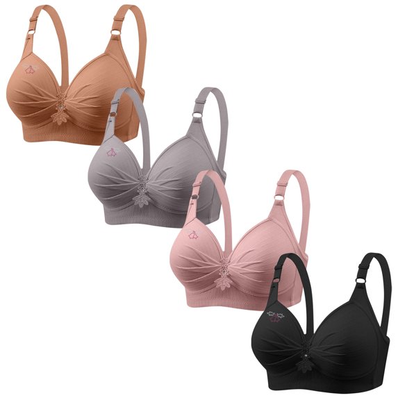 ylioge Womens Bras 4 Packs Plus Size XS-4XL Wireless Push Up Bralettes Ladies Casual Breathable Support Lifting Underwear Multipack Bra