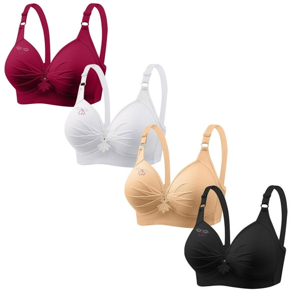ylioge Womens Bras 4 Packs Plus Size XS-4XL Wireless Push Up Bralettes Ladies Casual Breathable Support Lifting Underwear Multipack Bra