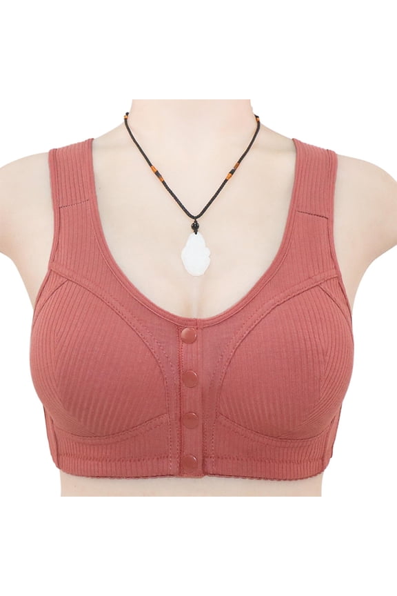 Womens Bras Front Closure Plus Size 36-52 No Underwire Bralettes Breathable Push Up Solid Color Full-Coverage Support Underwear Bra