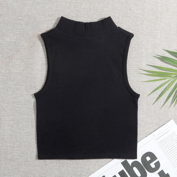 ylioge Womens Cropped Tank Tops Ribbed Mock Neck Sleeveless Yoga Camisoles Ladies Casual Solid Color Stretchy Slim Pullover Athletic Workout Vests