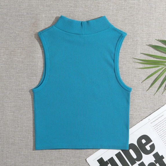 ylioge Womens Cropped Tank Tops Ribbed Mock Neck Sleeveless Yoga Camisoles Ladies Casual Solid Color Stretchy Slim Pullover Athletic Workout Vests