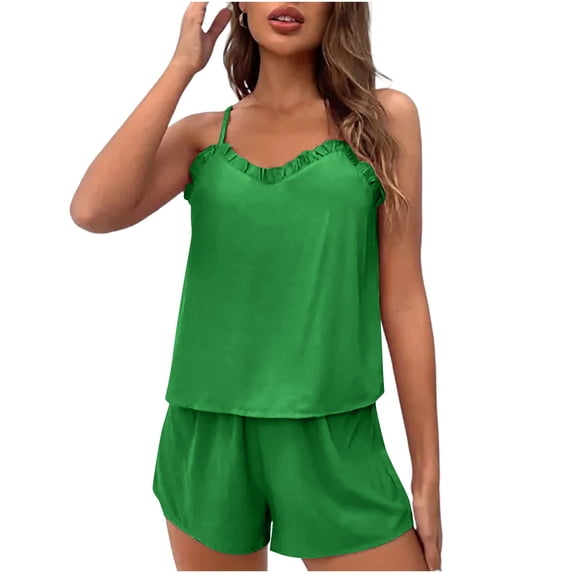 ylioge Womens Cute Short Pajama Sets 2 Piece Lightweight Sleeveless Tank Tops and Wide Leg Shorts Solid Color Breathable Loungewear Pajamas Outfits