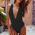 thumbnail image 1 of ylioge Womens Deep V Neck Swimsuits Tankini One-Piece Bathing Suits Ladies Trendy Solid Color Backless Slim-Fit Summer Beach Swimsuit, 1 of 6