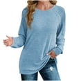 thumbnail image 1 of ylioge Womens Fall Fashion 2023, Ladies Crewneck Sweatshirts Casual Loose Solid Color Pleated Long Sleeve Side Slit Pullover Shirts Tops Fall Saving Clearance, 1 of 7