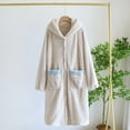 thumbnail image 1 of ylioge Womens Fleece Bath Robes with Pockets and Hoodie Long Sleeve Bathrobes Ladies Casual Solid Button-Down Thermal Flannel Robe Homewear Pajamas, 1 of 5