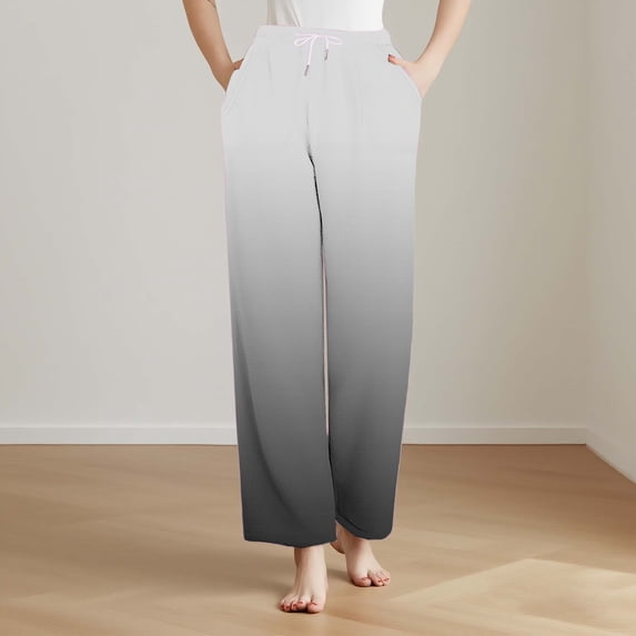 ylioge Womens Fleece Pajama Pants with Pockets Straight Leg Pajamas Bottoms Ladies Casual Gradient Printed Drawstring Elastic Waist Warm Homewear Pant