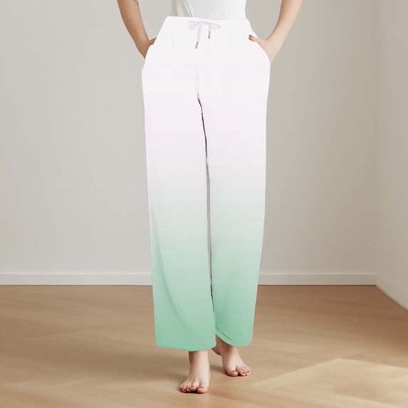 ylioge Womens Fleece Pajama Pants with Pockets Straight Leg Pajamas Bottoms Ladies Casual Gradient Printed Drawstring Elastic Waist Warm Homewear Pant