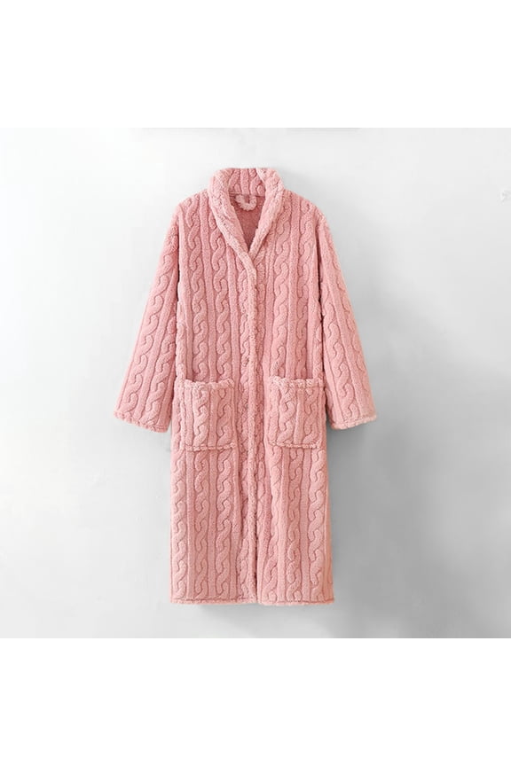 Womens Fleece Robes Sherpa Pajama Bathrobes with Pockets Ladies Long Sleeve Button-Down Thicken Thermal Warm Loungewear Homewear Bath Robe
