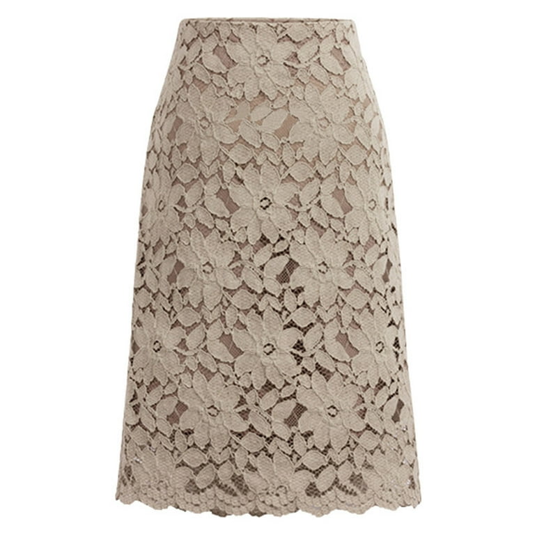 ylioge Womens Lace 3D Floral Midi Skirts Vintage Retro Elegant Elastic High Waisted Solid Color Bodycon Pencil Skirt for Women Spring Saving Clearance Walmart