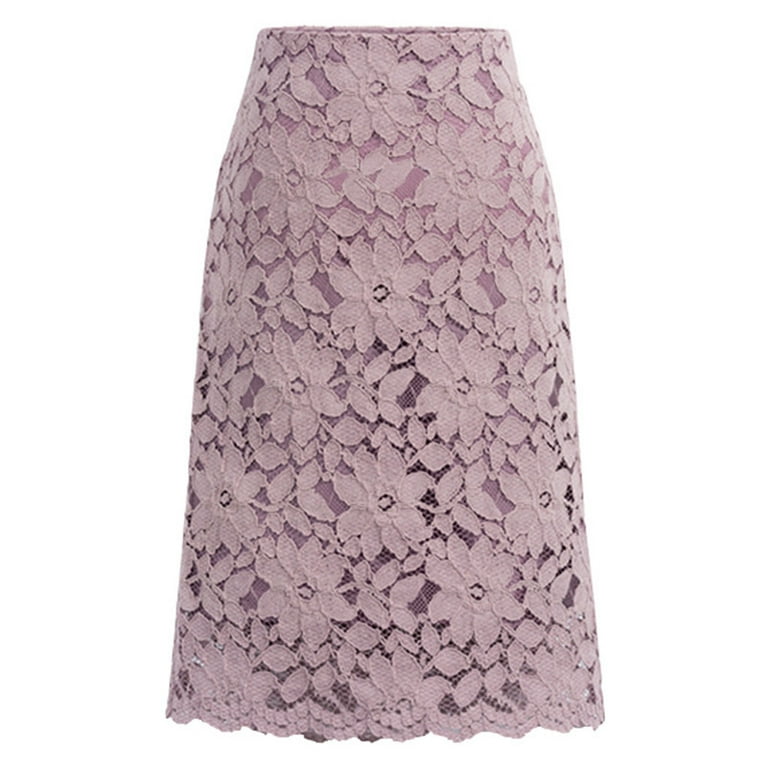 ylioge Womens Lace 3D Floral Midi Skirts Vintage Retro Elegant Elastic High Waisted Solid Color Bodycon Pencil Skirt for Women Spring Saving Clearance Walmart