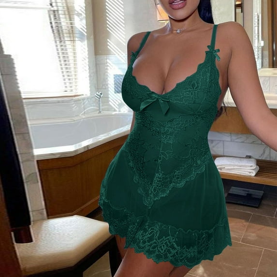 ylioge Womens Lace Nightgowns and Panties Sets Trendy 2 Piece See-Through V Neck Sleepshirts Low Rise Underwear Loungewear Outfits