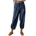 thumbnail image 1 of ylioge Womens Lounge Loose Fit Trousers Solid Color Tapered High Waist Vacation Pants Linen Pockets Cropped Spring Trousers Pantalones, 1 of 9