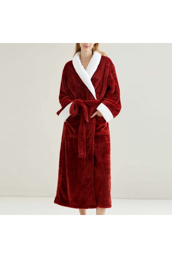 Womens Mens Fleece Robes with Pockets and Belt Flannel Bathrobes Unisex Couples Long Sleeve Thermal Warm Mid Length Plush Sleepwear Bath Robe