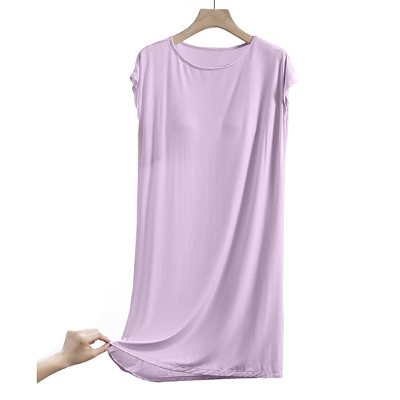 ylioge Womens Modal-Nightgowns Built in Bras Lightweight Cap Sleeve Sleepshirts Ladies Casual Solid Crewneck Pullover Soft Sleepwear Dresses