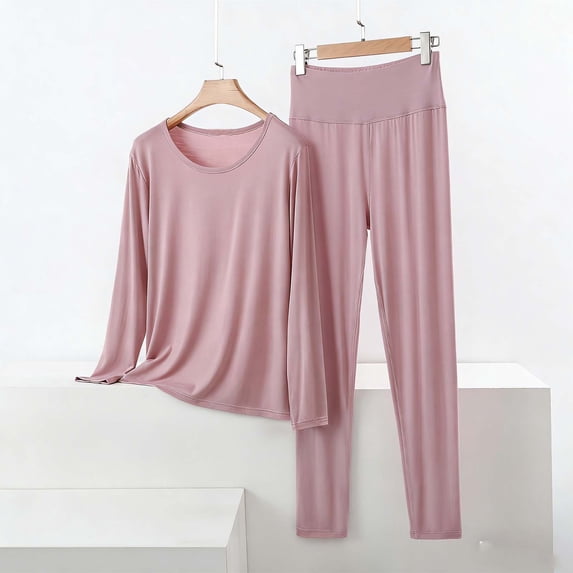 ylioge Womens Modal-Pajama Sets Plus Size M-5X 2 Piece Loungewear Outfits Ladies Casual Solid Color Long Sleeve Tops and Pants Homewear Yoga Pajamas