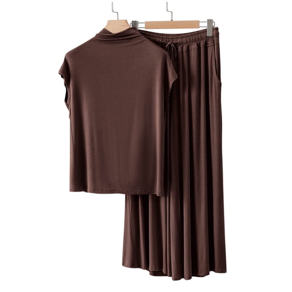 ylioge Womens Modal-Pajama Sets with Pockets 2 Piece Loungewear Outfits Casual Lightweight Solid Cap Sleeve Tops Wide Leg Pants Homewear Pajamas Set