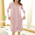 thumbnail image 1 of ylioge Womens Modal Robes Long Sleeve Button-Down V Neck Nightgowns Ladies Casual Color Block Loose Comfort Mid Length Loungewear Bath Robe Pajamas, 1 of 8