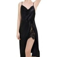 thumbnail image 1 of ylioge Womens Nightgowns & Sleepshirts Silk Satin High Slit Lace Splice V Neck Spaghetti Strap Solid Color Soft Homewear Midi Dresses, 1 of 8