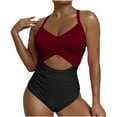 thumbnail image 1 of ylioge Womens One-Piece Swimsuits Tankinis Push Up Bathing Suits Ladies Color-Block Hollow-Out Sleeveless Beach Swimming Pool Swimsuits, 1 of 7