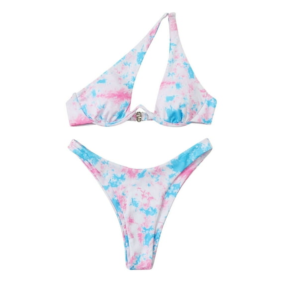 ylioge Womens One Shoulder Bikini Sets Two Piece Tie-Dye Bathing Suits Ladies Trendy Underwire Bikinis Tops Thongs Swimsuits 2025