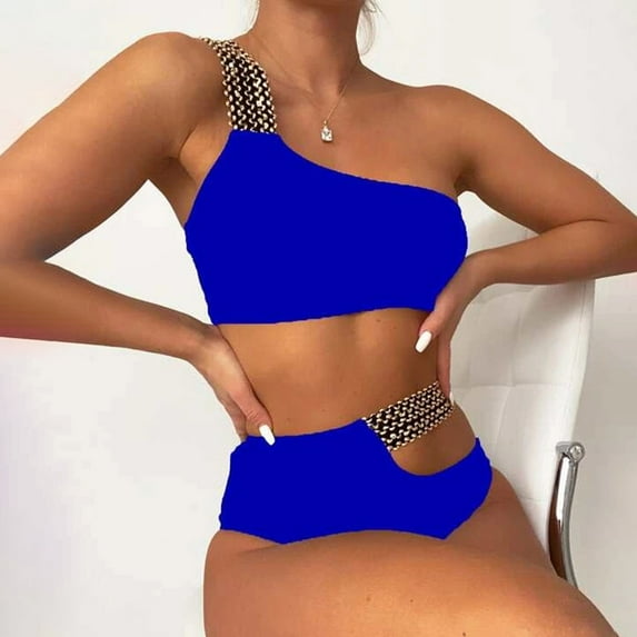 ylioge Womens One Shoulder Swimsuits Tankini Separates Two Piece Bikini Sets Ladies Trendy Solid High Waisted Diving Swimming Bathing Suits