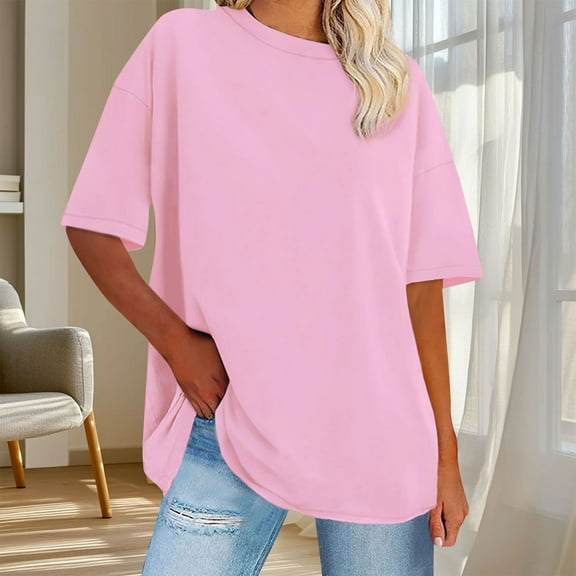 ylioge Womens Oversized T Shirts Plus Size S-5X Short Sleeve Crewneck Tunic Tops Ladies Casual Solid Color Loose Pullover Basic Tees Tops