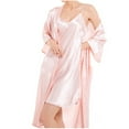 thumbnail image 1 of ylioge Womens Pajama Sets 2 Piece Satin Robes and Nightgowns Set Ladies Lightweight Solid Color 3/4 Sleeve Bathrobes Sleeveless Nightgowns, 1 of 3