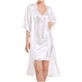 thumbnail image 1 of ylioge Womens Pajama Sets 2 Piece Satin Robes and Nightgowns Set Ladies Lightweight Solid Color 3/4 Sleeve Bathrobes Sleeveless Nightgowns, 1 of 3