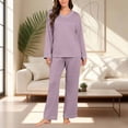thumbnail image 1 of ylioge Womens Pajama Sets Long Sleeve Tops and Pants 2 Piece Loungewear Outfits Ladies Casual Stripe Printed Loose Comfort Sleepwear Homewear Pajamas, 1 of 7