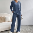 thumbnail image 1 of ylioge Womens Pajama Sets with Pockets 2 Piece Loungewear Outfits Ladies Casual Solid Color Long Sleeve Tops Straight Leg Pants Homewear Pajamas, 1 of 8