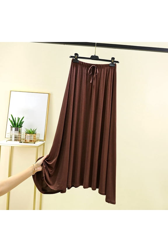 Womens Pajama Skirts Lightweight Soft-Modal Drawstring Elastic Waist Solid Color A-Line Loungewear Homewear Long Skirt