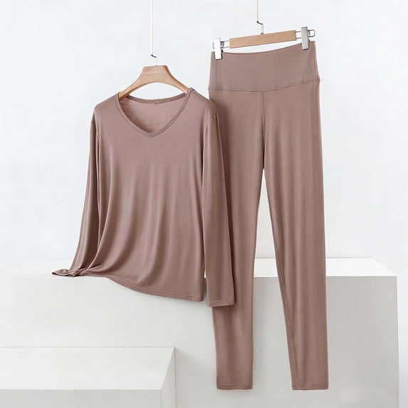 ylioge Womens Plus Size Pajama Sets M-5X 2 Piece Long Sleeve Tops and Pants Loungewear Outfits Casual Solid Color Soft-Modal Homewear Pajamas Set