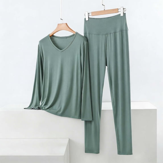 ylioge Womens Plus Size Pajama Sets M-5X 2 Piece Long Sleeve Tops and Pants Loungewear Outfits Casual Solid Color Soft-Modal Homewear Pajamas Set