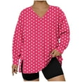 thumbnail image 1 of ylioge Womens Plus Size Sweatshirts L-5X Long Sleeve V Neck Shirts Ladies Trendy Polka-Dot Printed Pullover Side Slit Going-Out Workout Blouses Tops, 1 of 4