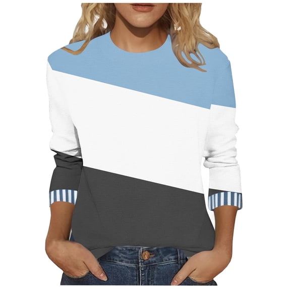 ylioge Womens Plus Size T Shirts S-5X 3/4 Sleeve Crewneck Tees Tops Ladies Casual Color Block Pullover Breathable Basic Loungewear Work Tshirts Shirt