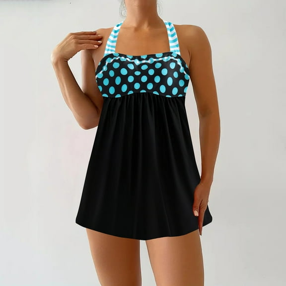 ylioge Womens Plus Size Tankini Swimsuits S-4XL Two Piece Sleeveless Bathing Suits Cute Polka Dot Printed Dresses Shorts Swimwear Sets