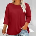 thumbnail image 1 of ylioge Womens Plus Size Tops L-5X 3/4 Sleeve Crewneck T Shirts Ladies Casual Solid Color Breathable Pullover Basic Loungewear Tees Top, 1 of 6
